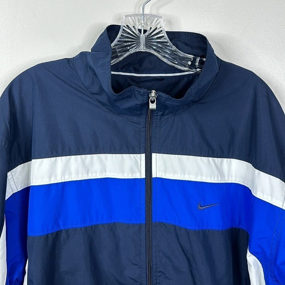 Vintage 90s Nike Colorblock Windbreaker Jacket Navy Royal Blue White Size Large - Picture 2 of 8